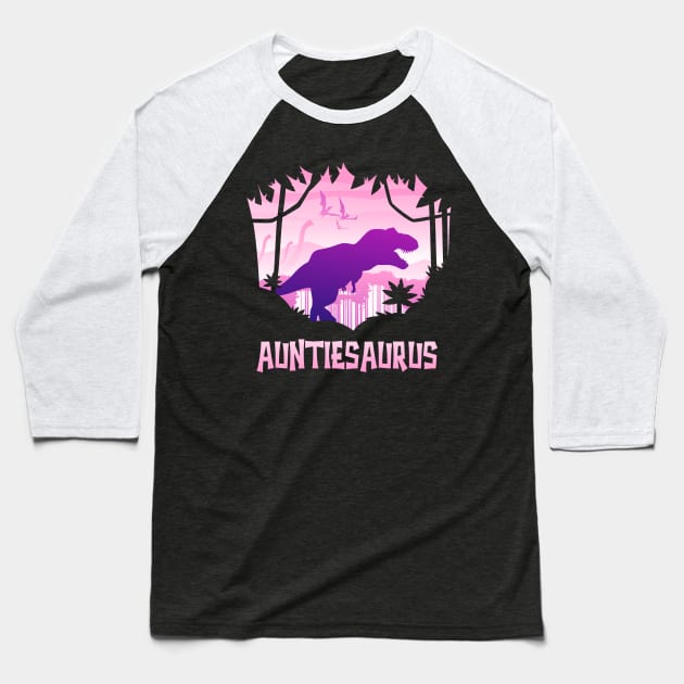 Auntiesaurus T-Rex Auntie Saurus Matching Dinosaur Baseball T-Shirt by PinkyTree